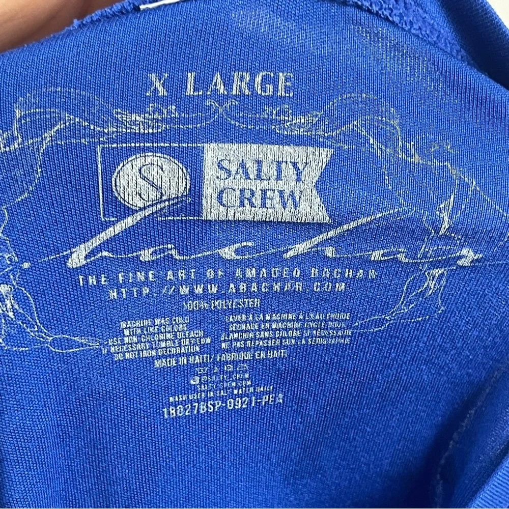 Salty Crew Fishing Sun Shirt long sleeve Royal Blue Shark Graphic tee upf XL